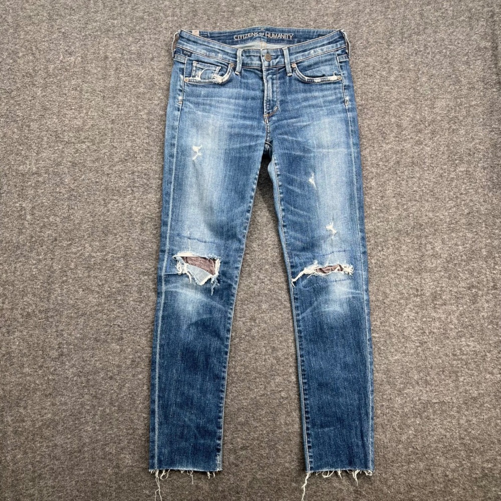Citizens of Humanity Arielle Midrise Slim Distressed Raw Hem Jeans Blue Size 27